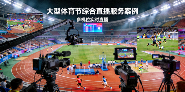大型体育节综合直播服务案例 - 多个摄像机位正在直播体育节上的各种比赛项目